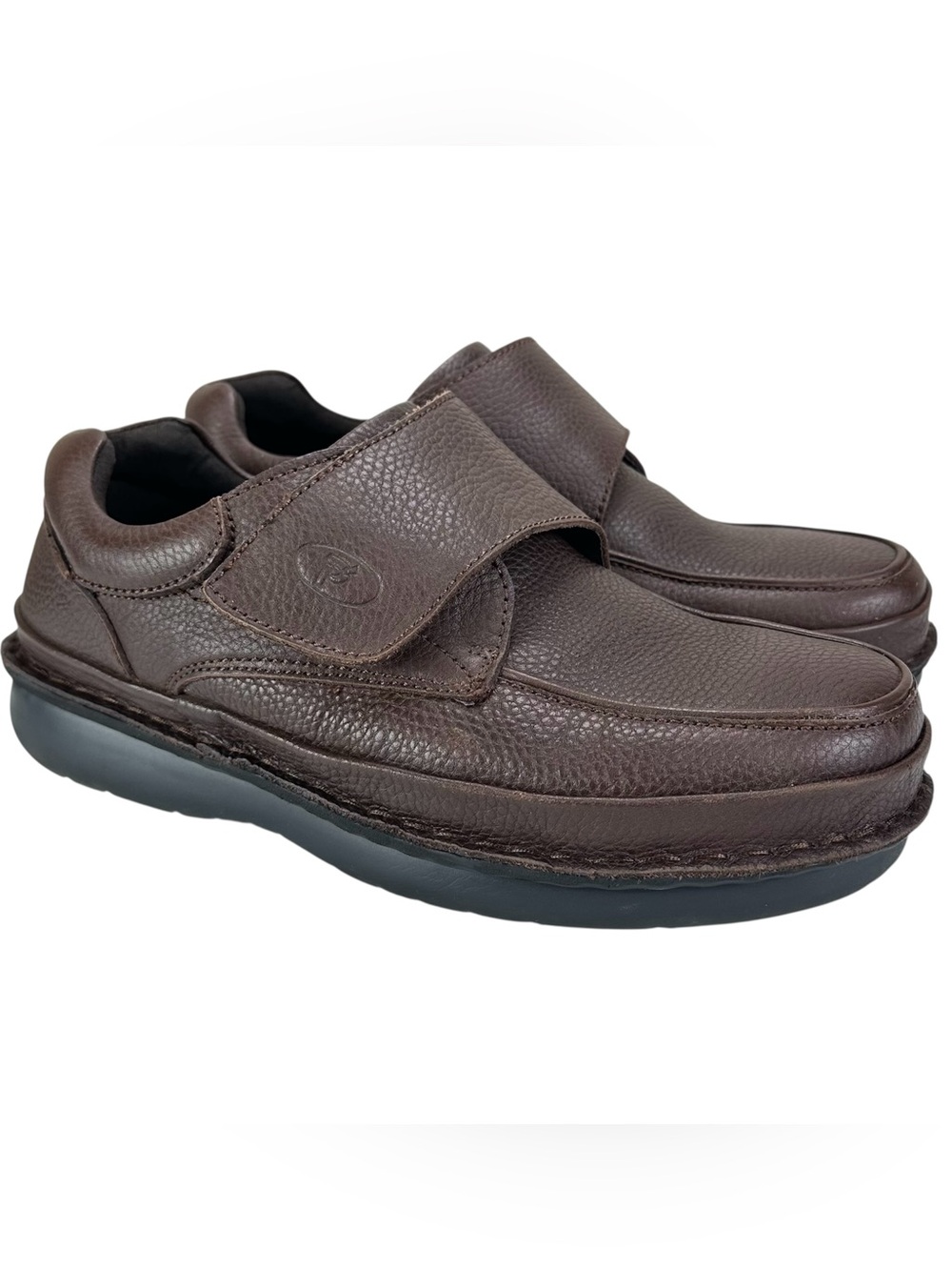 Propet Brown Leather Hook-and-Loop Casual Loafers